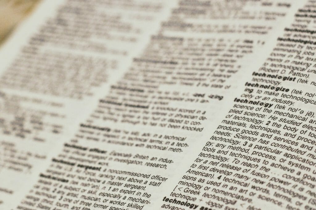 close up view of a dictionary page